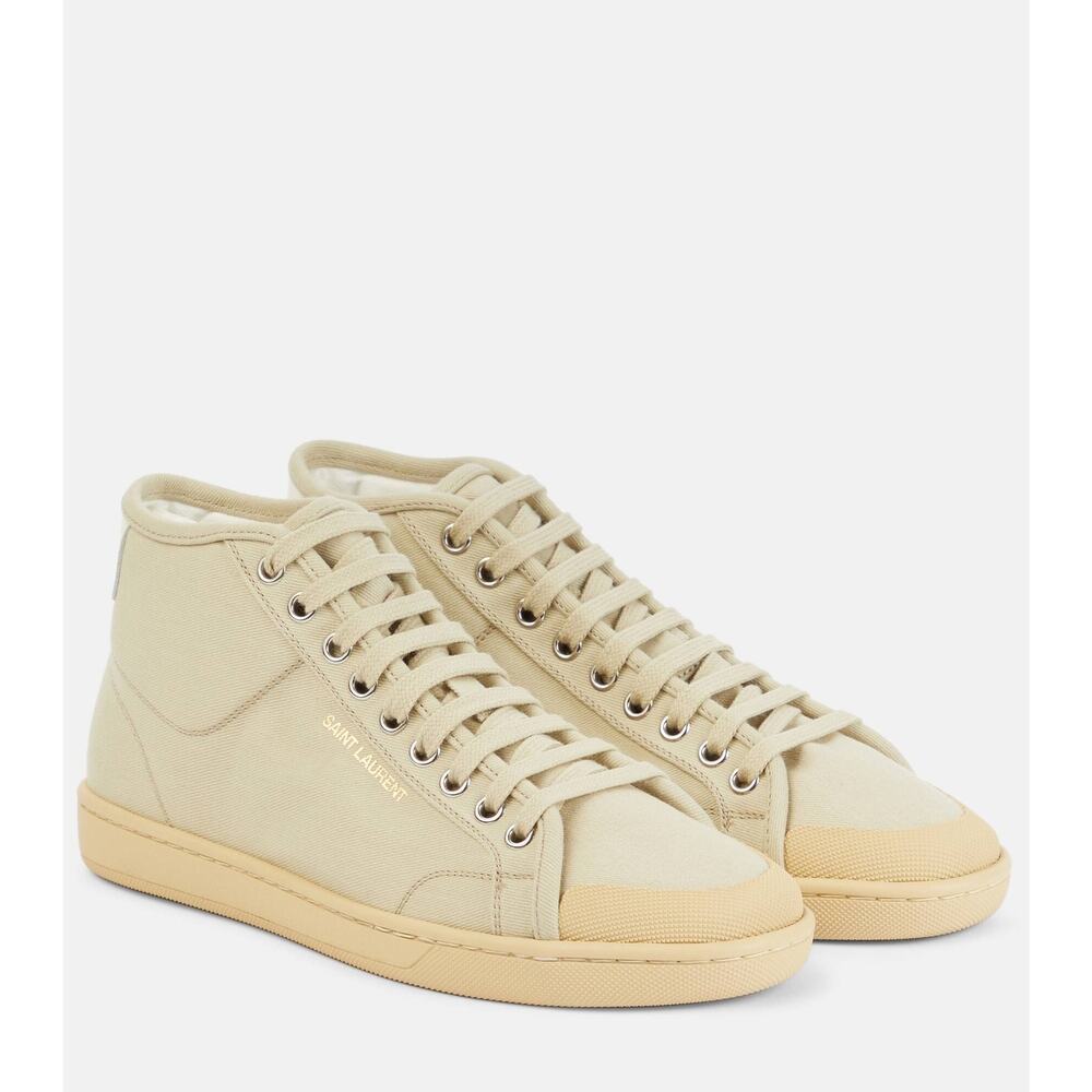 Saint Laurent Court Classic SL/39 Beige Canvas High Top Sneakers EU 43 10.5